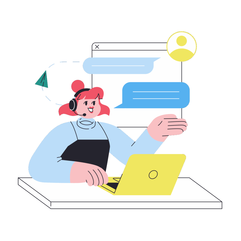 a cartoon of a woman using a laptop